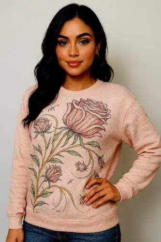 BLUSA LÃ TAMANHO M com pontos de gliter nas rosas