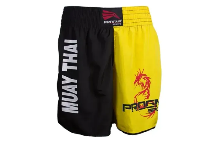 SHORT MUAY THAI MASCULINO PROGNE SPORTS PRETO/AMARELO P, M, G E GG