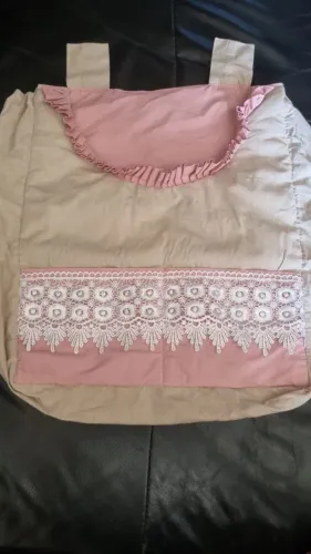 Enxoval de Bebê -3 Sacos beges/ rosa com Renda