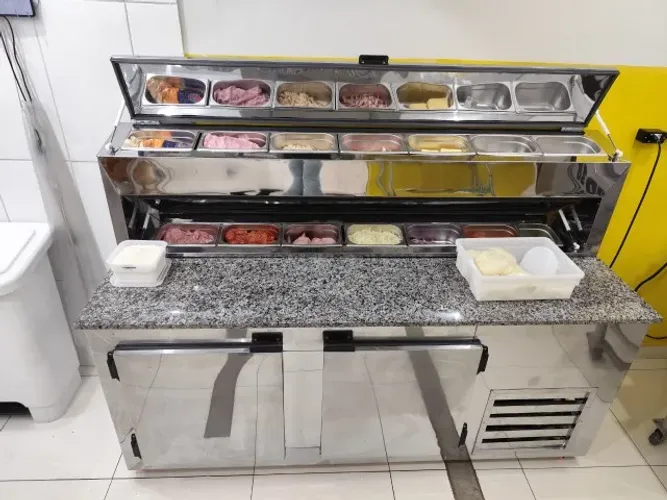 Balcão de pizza pizzaiolo em aço inox com condimentadora para pizzaria,pastelaria