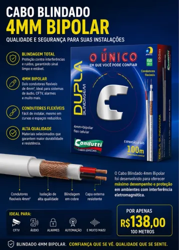 Cabo Bipolar 4mm Condutti Dupla Blindagem