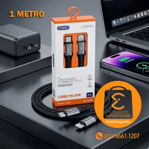 Cabo Carregador Tipo C para Lightning PD 60W 1M Cabo de Tecido Inova MD-13169