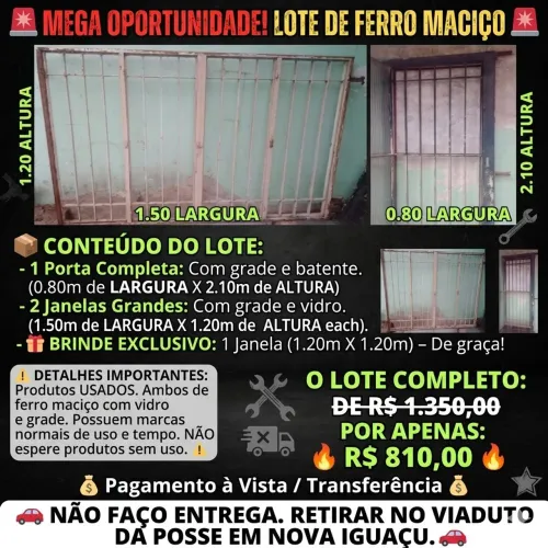 Janela 1.20 por 1.50 de ferro maciço com vidro usado