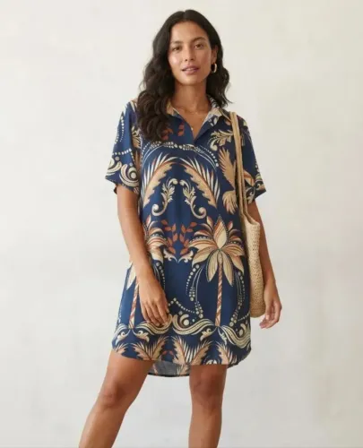 Vestido Camisão Estampado Em Viscose. Tamanho G (Usado)