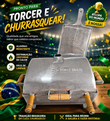CHURRASQUEIRA EM ALUMÍNIO BATIDO BAFO 40X30 + TÁBUA - SUPER OFERTA COMBO - FRETE GRÁTIS