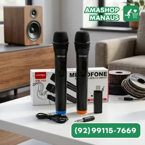 Microfone Duplo Sem fio Com Receptor USB