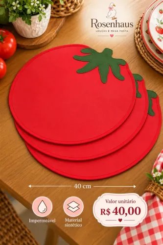 Kit 4 Jogos Americanos Tomate Vermelho Impermeável 40 cm