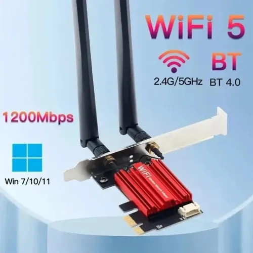  Placa de rede Wi-Fi 5 PCI-E, AC1200, Bluetooth 4.0