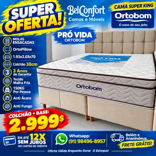 CAMA SUPER KING ORTOBOM 3 ANOS DE GARANTIA