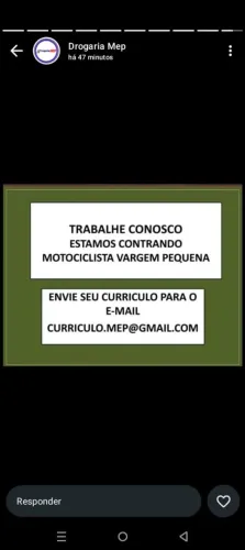 VAGA DE EMPREGO DROGARIA VARGEM PEQUENA ESTRADA DOS BANDEIRANTES 15076MOTOCICLISTAS 