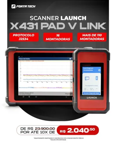 Scanner Launch X431 PAD V Link J2534 - Mais de 110 montadoras