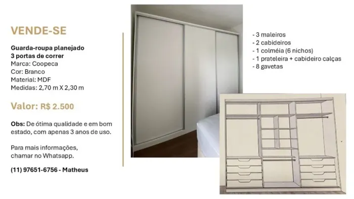 Guarda-roupa planejado 3 portas