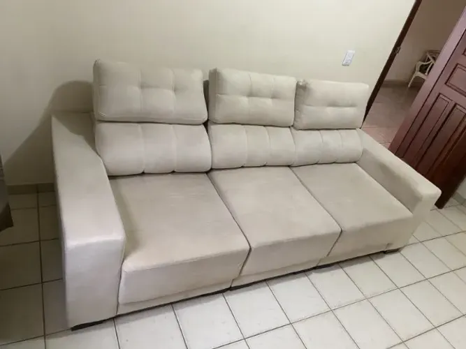 Sofá Retrátil e Reclinável 3 Lugares 2,30 m - Suede Bege