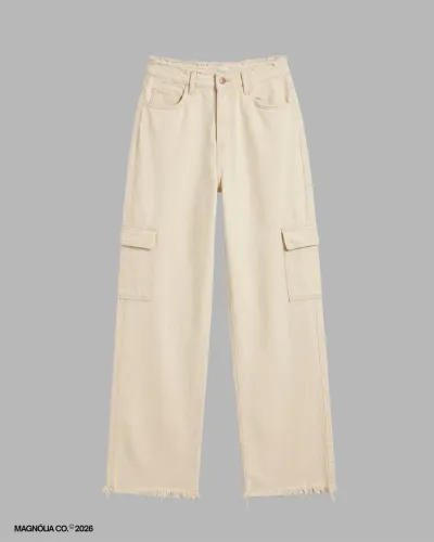 calça wide cargo bege