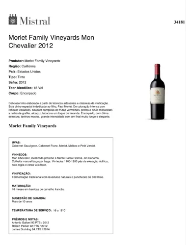 Morlet Family Vineyards Mon Chevalier 2012