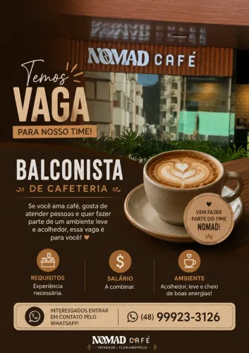 Vaga para balconista de cafeteria!
