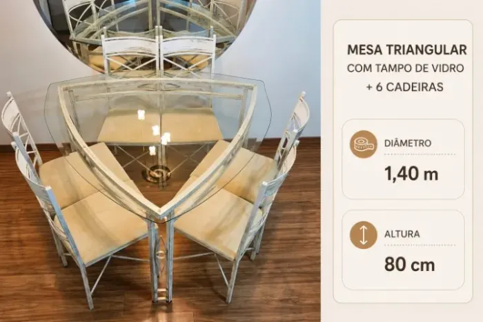 Mesa de Jantar Triangular com 6 cadeiras