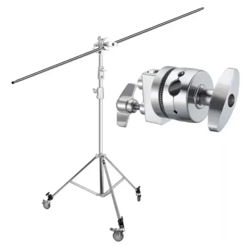 Tripé Estudio Inox Girafa Com Articulação E Rodinhas Greika