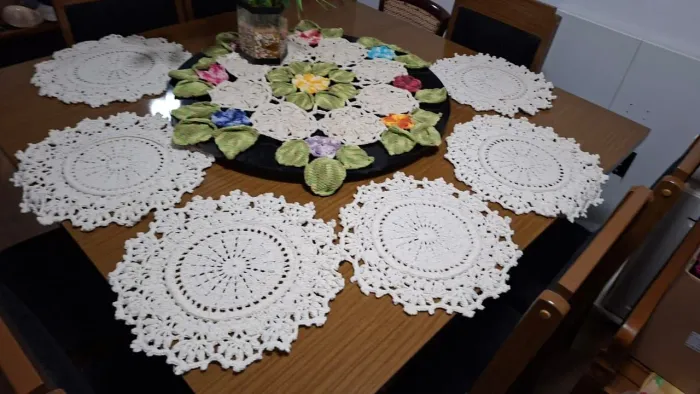 Jogo de Souplats de 6 souplat de Crochê Artesanal feito à mão 