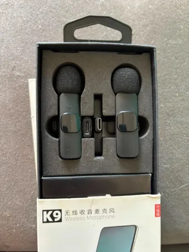 Kit microfone de lapela sem fio K9 duplo USB-C e Lightning