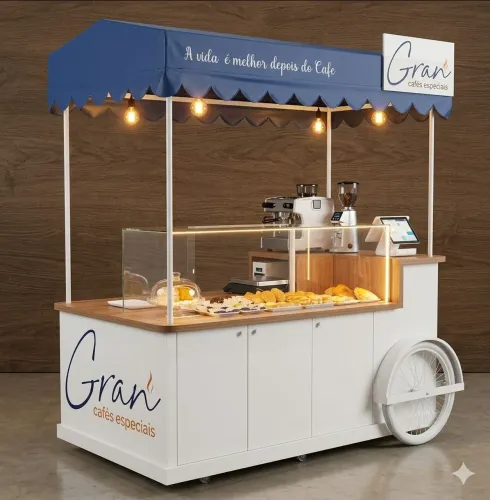 Bancada em MDF formato carrinho de lanche