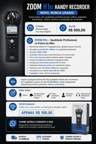 Gravador Zoom H1n Portátil 2x Entradas/faixas Microfone X/y Cor Preto