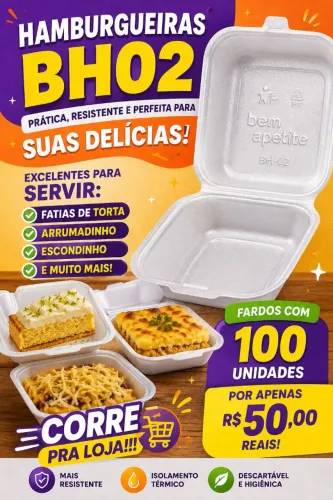 Embalagens BH 02.. Ideal para Fatia de torta, salgados, pirão de aipim e mais