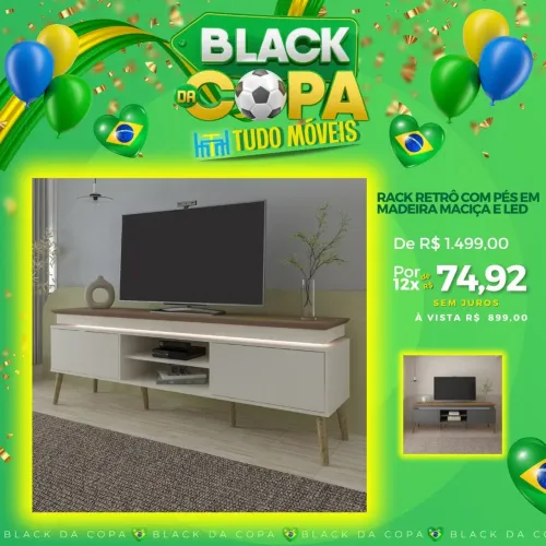 Rack retrô com pés em madeira