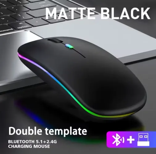Mouse sem Fio Black Matte Tipo C Bluetooth 2.4 GHz