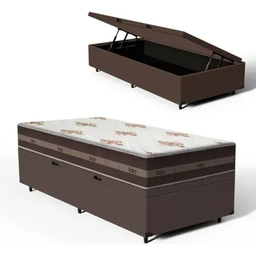 Cama Solteiro Box Completa com Colchão Suede e Baú