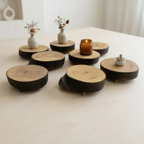 Kit 8 Mini Bases de Madeira Rústica com Pezinhos 9 cm