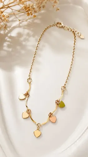 Pulseira/Tornozeleira com pingentes de coração folheado a ouro18k