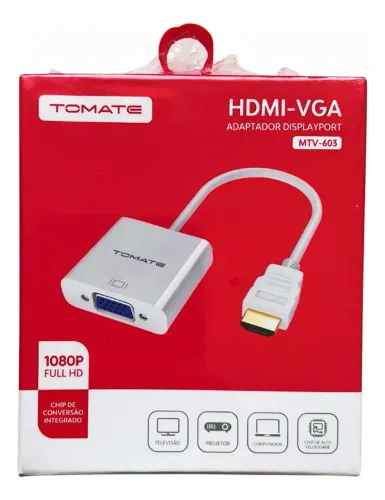 Adaptador HDMI para VGA Tomate MTV603 Conversor 1080P Branco