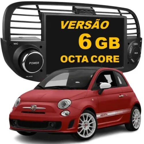 Kit Central Multimídia Fiat 500 6g 64g 2009-2015 + Carplay + Moldura + Câmera de Ré