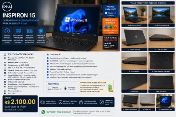 Notebook Dell Inspiron 15 | Intel I5 | SSD 480gb | Ram de 16gb | Placa de Video 2gb