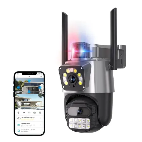 Câmera IP WIFI 6MP ICSee Onvif NVR Lente Dupla Detecção IA PTZ Zoom Vigilância Sirene