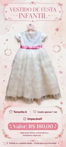 Vestido Daminha de Honra Luxo Festa Casamento Batizado