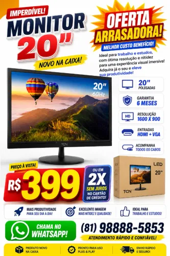 Monitor 20 polegadas novo na caixa com Garantia de 6 meses R$ 399,00
