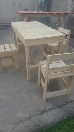 Conjunto Mesa De Madeira Maciça + 4 Cadeiras - Reforçada, lixada,parafusada e colada