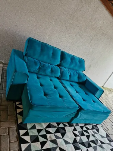 Sofá retrátil e reclinável azul somente 980 reais frete grátis 