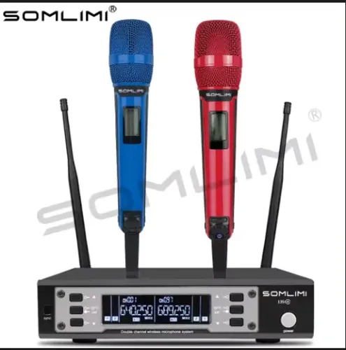 SOMLIMI 135G4 Sistema de Microfone Sem Fio UHF de Canais Duplos Profissional para Performa