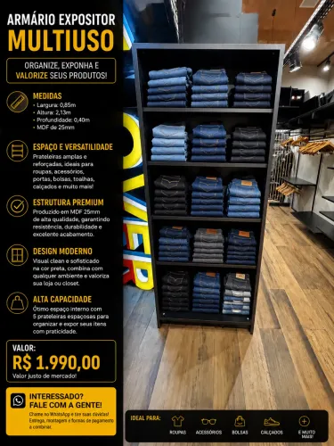 Armário Expositor Multiuso MDF 25mm 5 Prateleiras para Loja