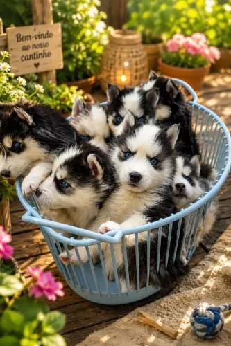 Fêmea e Macho Husky siberiano