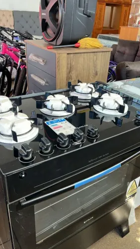 Fogão 5 bocas automático mesa de vidro 