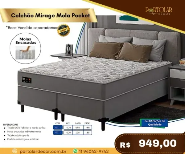 Colchão Mirage mola Pocket, a pronta entrega