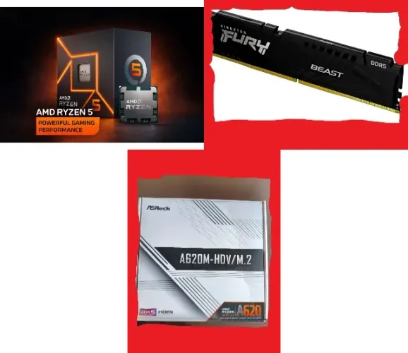 Memória RAM DDR5 AM5 8GB 5200Mhz + Processador Ryzen 5 8600G + Placa Mae A620M-HDV AM5