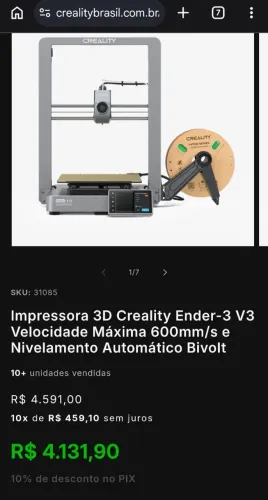 Impressora 3D Creality Ender-3 V3 - Nova, na Caixa (Pouquíssimo Uso)