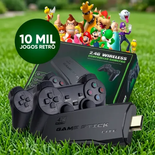 Vídeo Game Stick Lite 4K 64GB - +10 Mil Jogos Retrô (2 Controles Sem Fio)