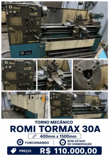 Torno Mecânico ROMI TORMAX 30A 400mm x 1500mm<br><br>ROMI TORMAX 30A<br><br>400mm x 1500mm