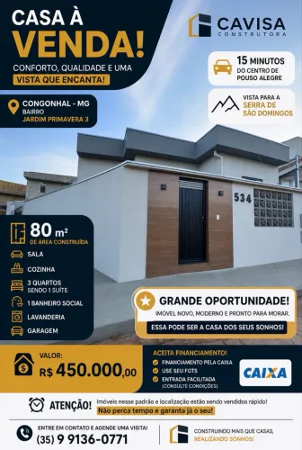 Casa nova à venda - Congonhal/MG